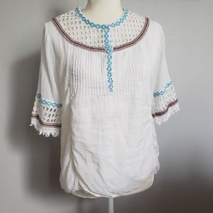 Love Sam Abigail Embroidered Peasant Top in White Size Small